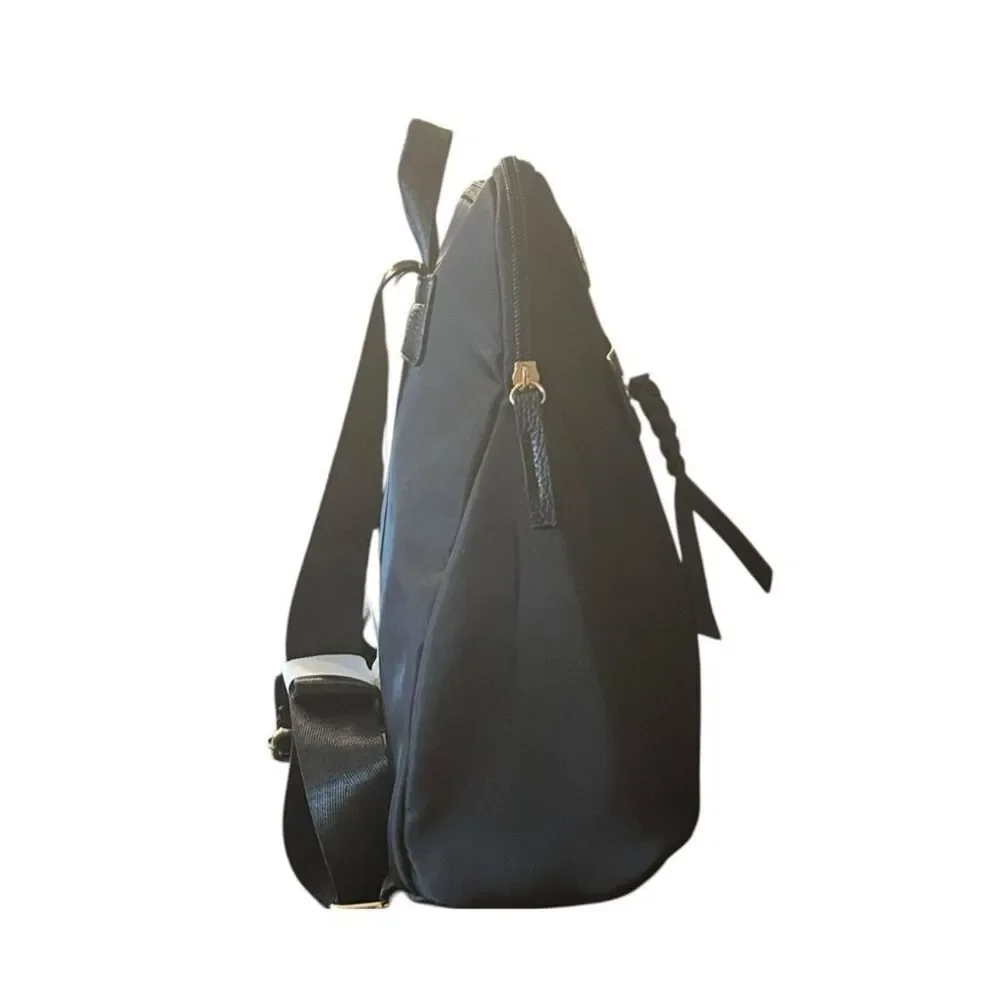 Gloria Vanderbilt Black Nylon Minimalist Gold Swan Mini Backpack Bag Purse NWT
